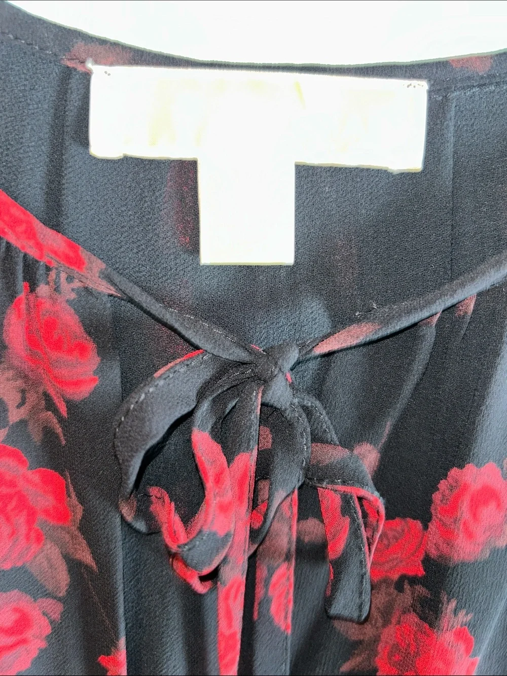 Michael Kors Black Blouse with Red Rose Print